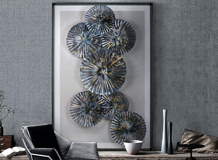 玄關裝飾畫 工業(yè)風客廳沙發(fā)軟裝實物 立體手工鐵藝金屬酒店壁飾