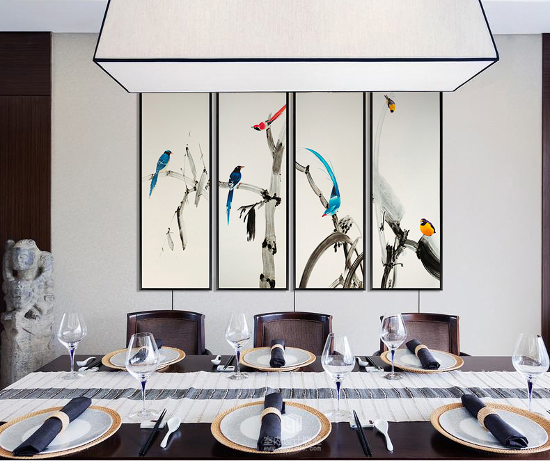 新中式手繪藝術(shù)裝飾畫(huà) 客廳臥室掛畫(huà) 鳥(niǎo)語(yǔ)枝頭