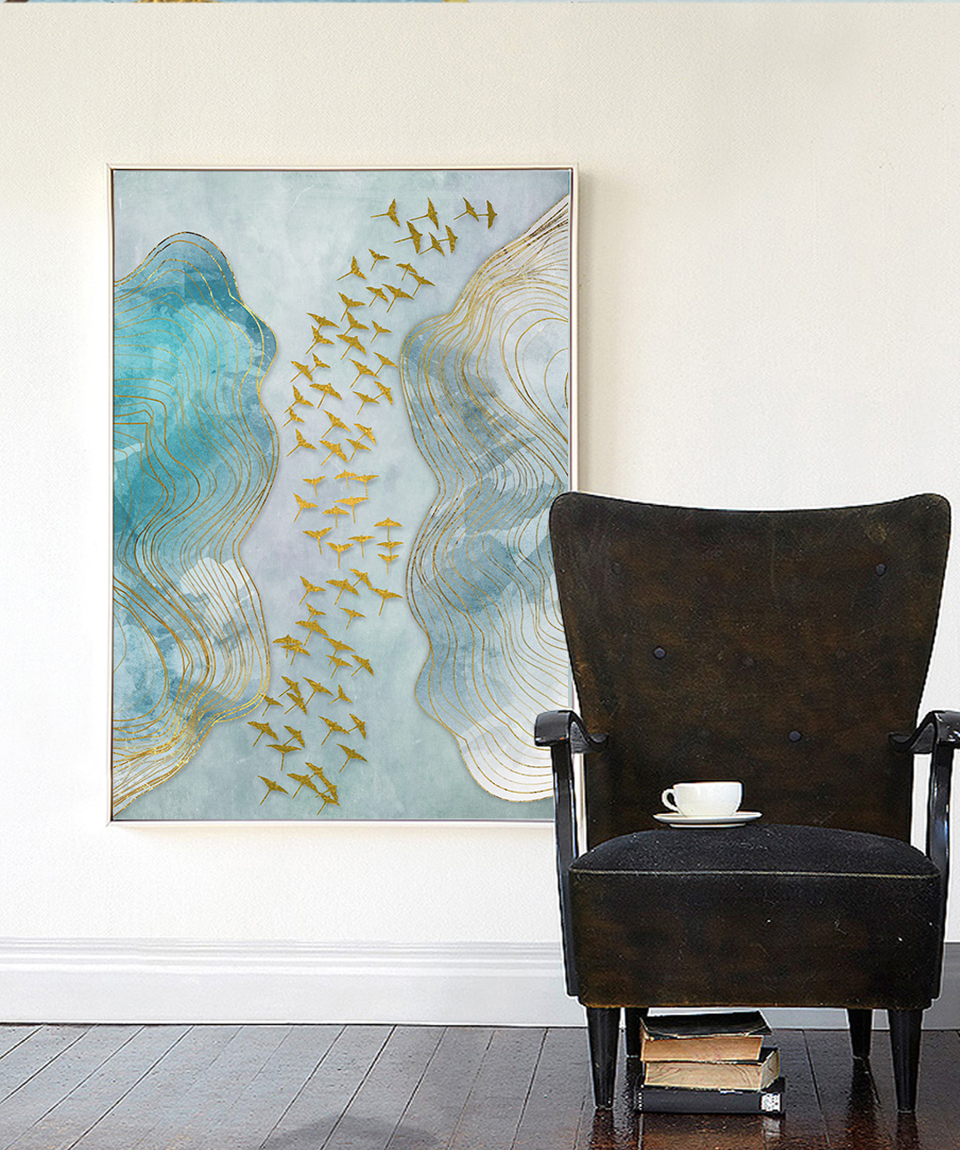現(xiàn)代簡約抽象畫 客廳掛畫 臥室藝術裝飾畫 手繪油畫 金雁過境