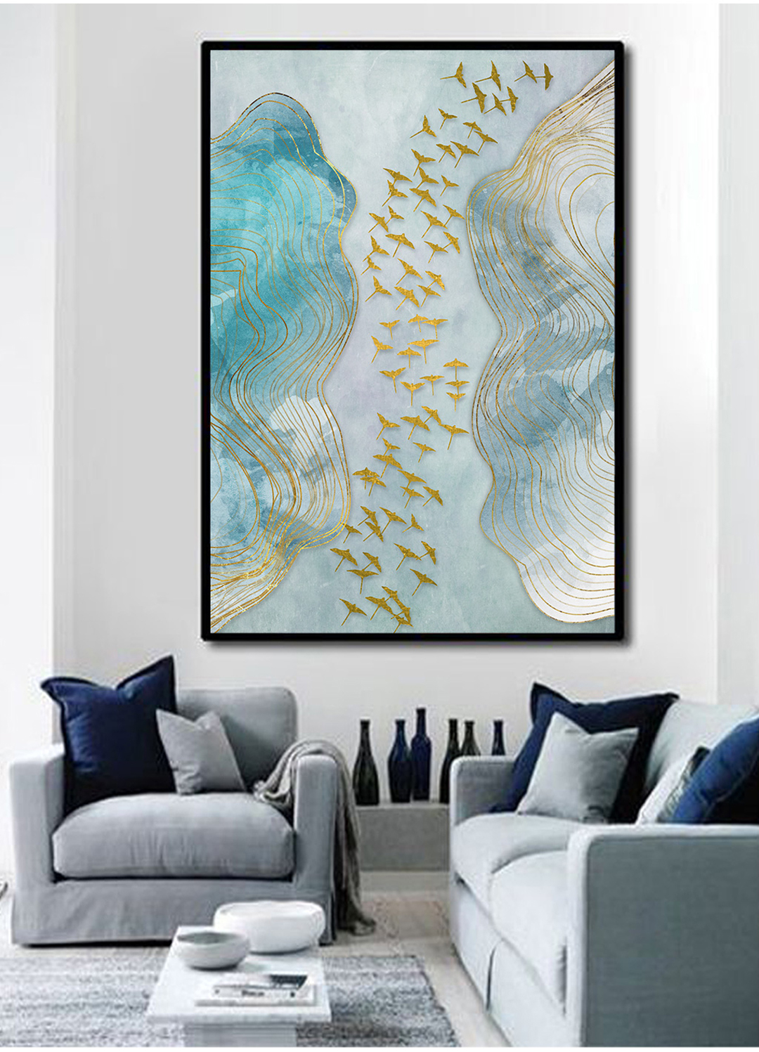 現(xiàn)代簡約抽象畫 客廳掛畫 臥室藝術裝飾畫 手繪油畫 金雁過境