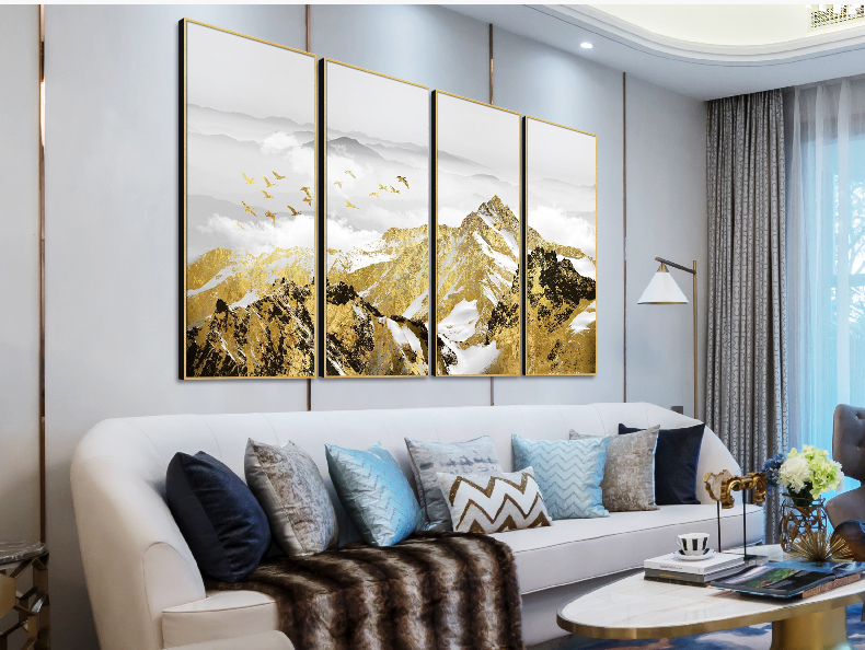 輕奢現(xiàn)代簡約客廳裝飾畫 沙發(fā)背景墻組合掛畫 四組合 微噴繪高清打印 山巔云海