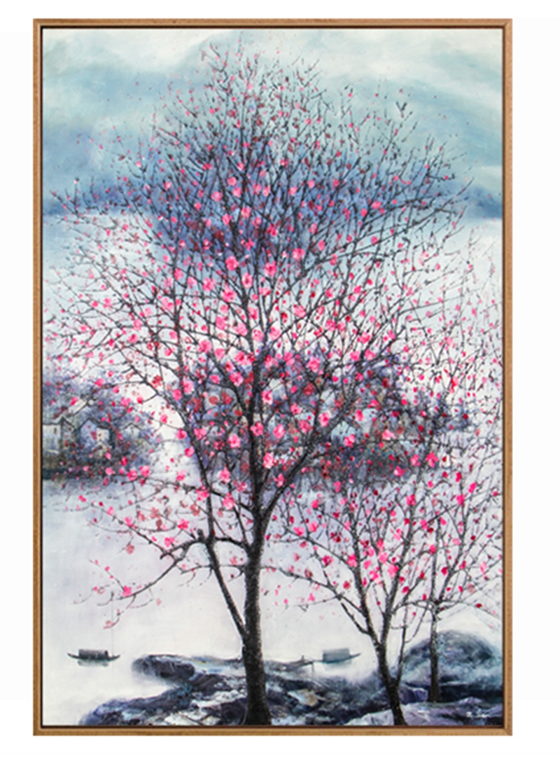 新中式客廳裝飾畫 書(shū)房原創(chuàng)純手繪梅花圖 臥室環(huán)保PS框掛畫 桃花