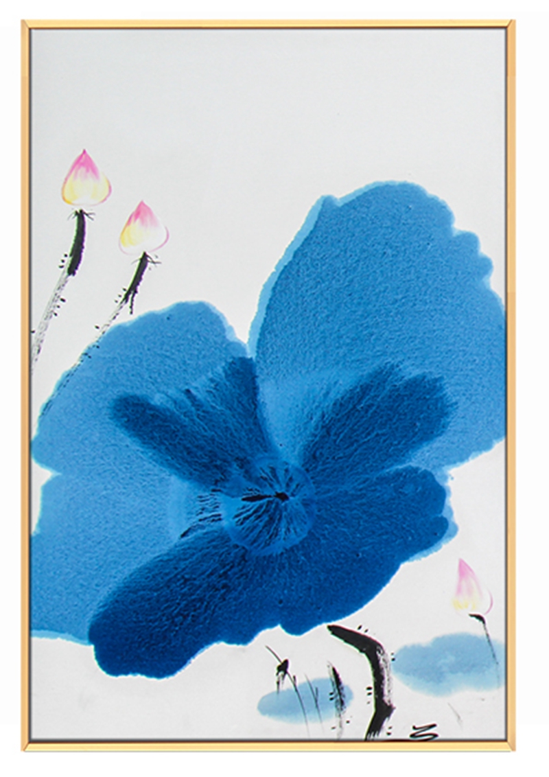 新中式客廳裝飾畫 臥室原創(chuàng)純手繪禪意圖 玄關鋁合金框掛畫 荷葉3